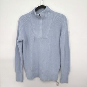 Lands End Drifter Quarter Zip Sweater Women XXS Blue Ribbed Coastal Minimalist
